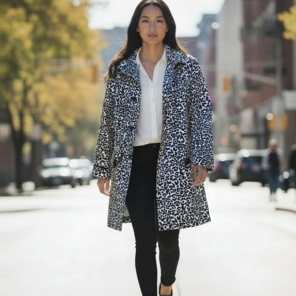 Abbie Max B & W 3/4 Length Leopard Print Cotton Jacket MED